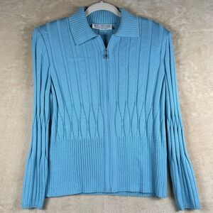 St John Collection Light Blue Knit Zip Front Sweater Size 10
